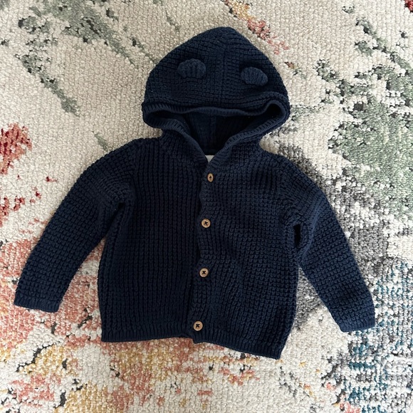 Carter’s Baby Boy 6 Months Cotton Hooded Cardigan Sweater Navy Blue Heavy - Picture 6 of 11